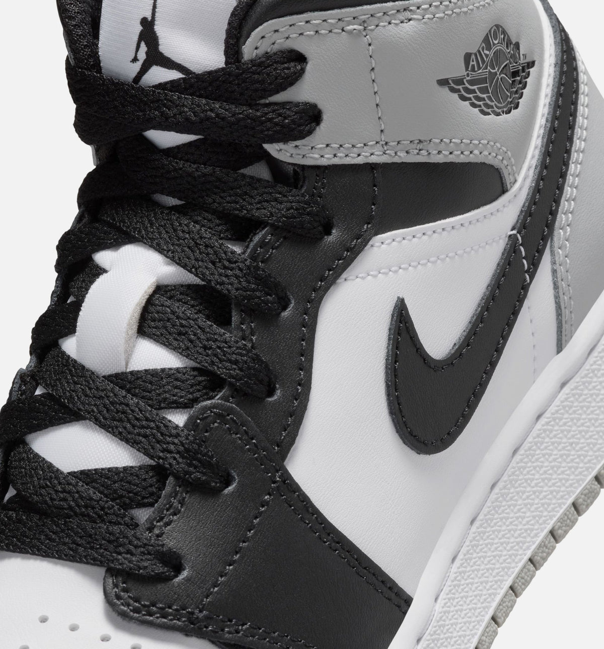 Air Jordan 1 Mid GS Sneakers - White / Light Smoke Grey / Black